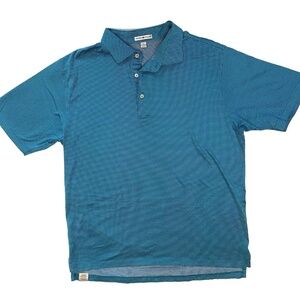 Peter Millar Men Blue Polo Shirt Size L Pin Dot Pattern Short Sleeves Cotton